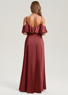 Azazie Jean Jurken voor bruidsmeisjes Jurk van Stretch Satijn met A-lijn Off-shoulder Terracotta image2
