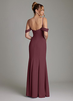 Azazie Karmela Bridesmaid Dresses Cabernet A-Line Off the Shoulder Chiffon Dress image2
