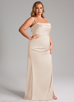 Azazie Leonis Brautjungfernkleider Wandelbar Meerjungfrau-Linie Plissee Stretch-Satin Kleid Alabaster Weiß image14