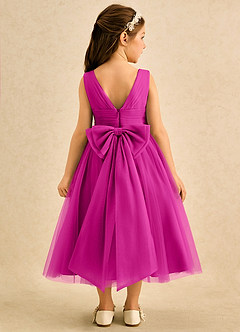 Azazie Macaron Robe Demoiselle D'honneur Fillette Robe Trapèze en Tulle Plissée Fuchsia image2