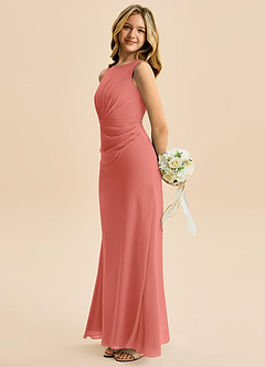 Azazie Floris Junior Robe Trapèze en Mousseline de soie Plissée Rose Saumon image5