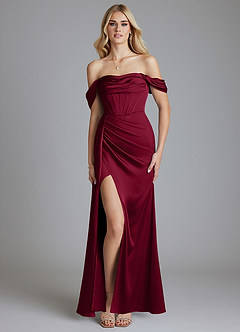 Azazie Amyra Bridesmaid Dresses Burgundy Mermaid Off the Shoulder Stretch Satin Convertible Dress image9