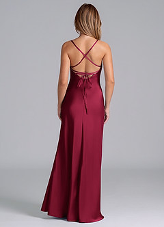 Azazie Seema At-home Try On Dresses Burgundy Mermaid Corset Stretch Satin Dress image7