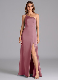 Azazie Trina Bridesmaid Dresses Vintage Mauve A-Line One Shoulder Stretch Satin Dress image3