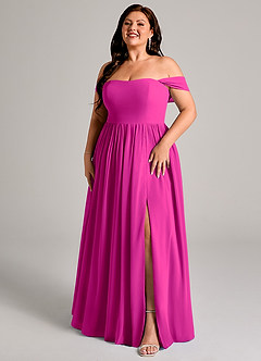 Azazie Calianna Bridesmaid Dresses Fuchsia A-Line Off the Shoulder Chiffon Convertible Dress image12