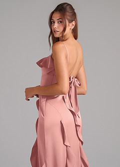 Azazie Malia Brautjungfernkleider A-Linie Seitliche Cut-Outs Stretch-Satin Kleid Rosettenrosa image2