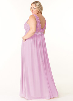 Azazie Elly Robes de demoiselle d'honneur Robe Trapèze en Mousseline de soie Encolure dégagée en dentelle Rose Bonbon image10