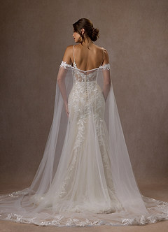 Azazie Leonie Vestidos de novia Vestido de Blanco Diamante Champán de Tul de Corte Sirena con Lentejuelas Cuello V image4