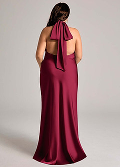 Azazie Velli Bridesmaid Dresses Burgundy Mermaid High Neck Stretch Satin Dress image7