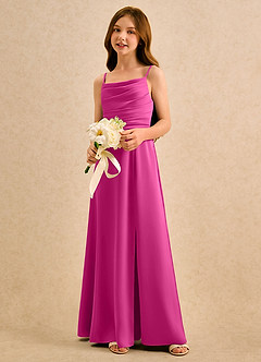 Azazie Chamomile Girls Formal Flower Girl Dresses Fuchsia A-Line Pleated Stretch Satin Dress image3