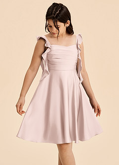 Azazie Kira Junior Blushing Pink A-Line Ruched Stretch Satin Dress image4