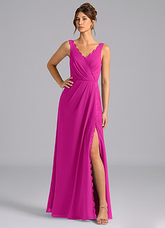 Azazie Bernice Bridesmaid Dresses Fuchsia A-Line Pleated Chiffon Dress image1