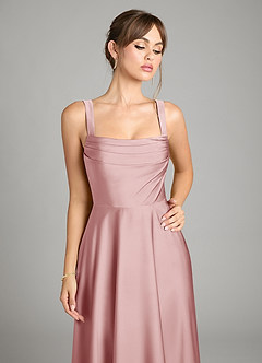 Azazie Shaude Bridesmaid Dresses Dusty Rose A-Line Pleated Stretch Satin Dress image3