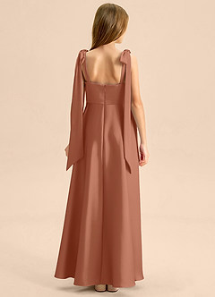 Azazie Halley Junior Abito A-Line in Raso Elasticizzato Fiocco Bronzo image2