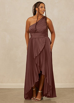 Christian Siriano Bridal for Azazie 1008 Bridesmaid Dresses Espresso A-Line One Shoulder Stretch Satin Dress image11