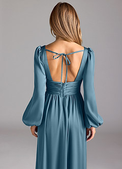Azazie Norah Brautjungfernkleider A-Linie Stretch-Satin Kleid Bermudablau image6