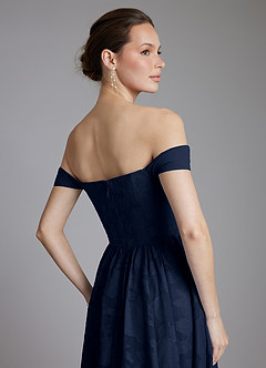 Azazie Raisa Bridesmaid Dresses Dark Navy A-Line Off the Shoulder Floral Burnout Dress image8