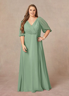 Azazie Bronwyn Mother of the Bride Dresses Matcha A-Line V-Neck Ruched Chiffon Dress image6