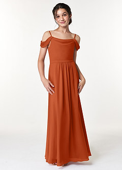 Azazie Alivia Junior Burnt Orange A-Line Off the Shoulder Chiffon Dress image4