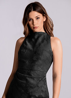 Azazie Evadne Final Sale Black Sheath Pleated Floral Burnout Dress image6