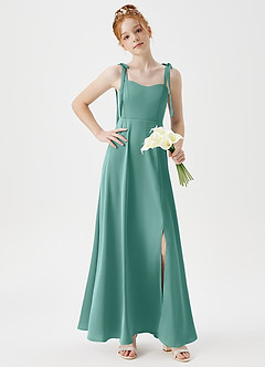 Azazie Rosey Junior Aqua A-Line Sweetheart Neckline Stretch Satin Dress image3