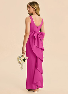 Azazie Emi Junior Fuchsia Sheath Bow Stretch Satin Dress image4