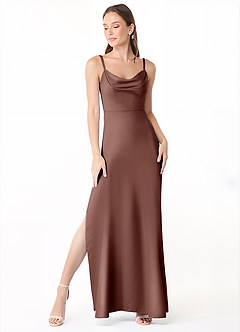 Azazie Alaija Robes de demoiselle d'honneur Robe Sirène en Satin extensible Fente Latérale Expresso image2