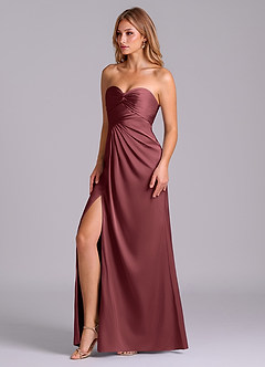 Azazie Sabrine Venta Final Vestido de Merlot de Satén Elástico de Corte en A con Escote de Corazón image4