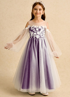 Azazie Zimi Flower Girl Dresses Grape Ball-Gown Sweetheart Neckline Tulle Dress image2