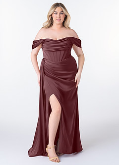 Azazie Amyra Robes de demoiselle d'honneur Robe Fourreau Convertible en Satin extensible Épaule décolletée Sangria image10