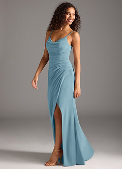 Azazie Deandra Robes de demoiselle d'honneur Robe Sirène en Mousseline de soie Plissée Bleu Maussade image3
