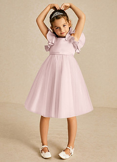 Azazie Kaeya Flower Girl Dresses Blushing Pink A-Line Bow Tulle Dress image3