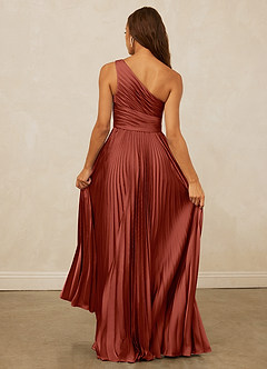 Christian Siriano Bridal for Azazie 1008 Robes de demoiselle d'honneur Robe Trapèze en Satin extensible Ue épaule Terracotta image7