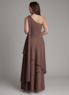 Azazie Monique Robes de demoiselle d'honneur Robe Trapèze en Mousseline de soie Asymétrique Ganache image2
