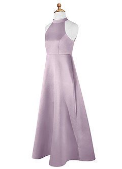 Azazie Laurel Junior Robe Trapèze en Mat Satiné Frostiges Flieder image8