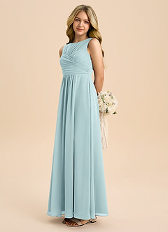 Azazie Skyla Junior A-Linie Plissee Chiffon Kleid Seegrün image1