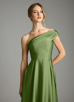 Azazie Melanie Suknie dla druhen Linia A Zza ramienia Satyna elastyczna Do ziemi Sukienka image6