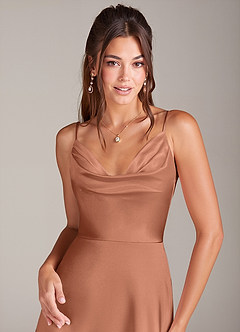 Azazie Sarella Brautjungfernkleider A-Linie Plissee Stretch-Satin Kleid Bronzer image2