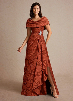 Azazie Branford vestidos de madre de la novia Vestido de Castaño de Devorado Floral de Corte en A con Plisado image4