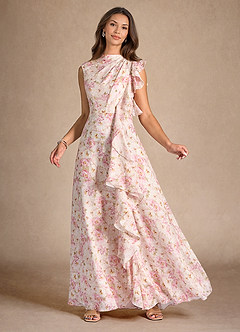 Azazie Narine Kleider für die Brautmutter A-Linie Plissee Chiffon mit Blumenmuster Kleid Antike Rose Blumen image2