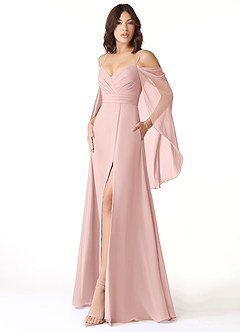Azazie Cienna Bridesmaid Dresses Powder Pink A-Line Long Sleeve Chiffon Dress image4