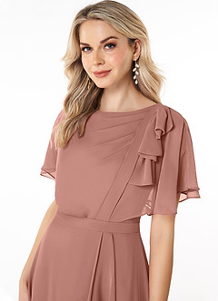 Azazie Aaliyah Modest Bridesmaid Dresses A-Line Scoop Pleated Chiffon Floor-Length Dress image5