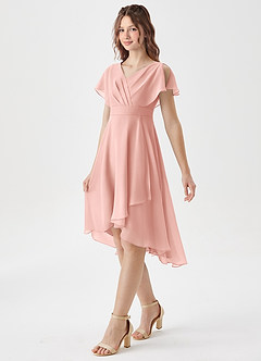 Azazie Graciela Junior Rosette A-Line Pleated Chiffon Dress image4