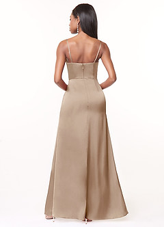 Azazie Maci Vestidos de damas de honor Vestido de Gris Pardo de Satén Elástico de Corte en A con Cuello en V plisado image2