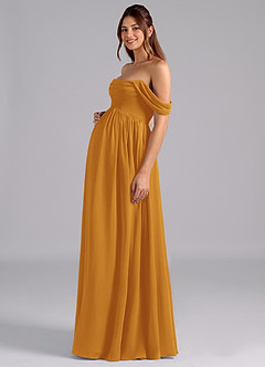 Azazie Saige vestidos de dama de honor de maternidad Vestido de Corte En A Plisado Hasta el suelo Gasa image5