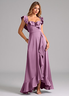 Azazie Lyra Bridesmaid Dresses Wisteria A-Line Off the Shoulder Stretch Satin Convertible Dress image2