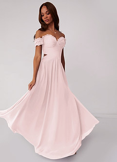 Barbie ♥ Azazie Bridesmaid Dresses Blushing Pink A-Line Off the Shoulder Chiffon Convertible Dress image2