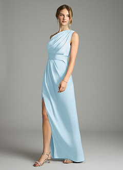 Azazie Emorie Final Sale Sky Blue Sheath One Shoulder Stretch Satin Dress image3