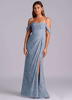 Azazie Johana Bridesmaid Dresses Dusty Blue Mermaid Off the Shoulder Floral Burnout Convertible Dress image6