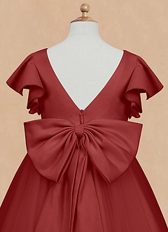 Azazie Kaeya Flower Girl Dresses Rust A-Line Bow Tulle Dress image8